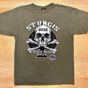 Vintage Hot Leathers Sturgis Harley-Davidson Men's Green and Khaki T-Shirt Large